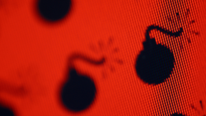 Black bomb symbols on a red screen indicating a security risk.