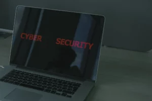 laptop with cybersecurity written on it